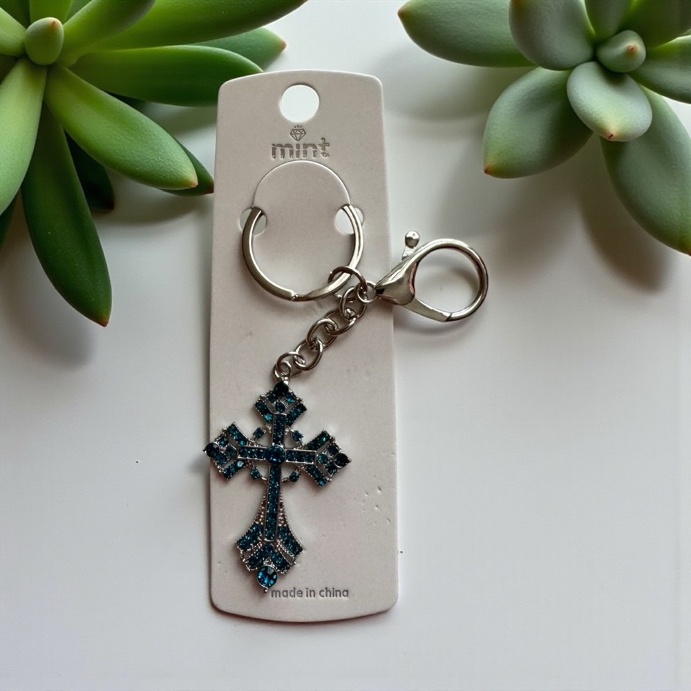 Mint Blue and Silver Cross Keychain/Bag Charm